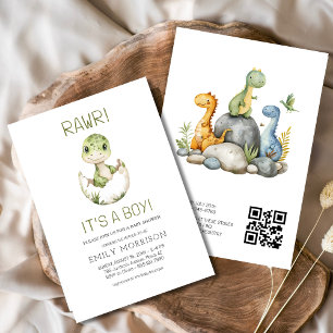 Convites Código QR É um Chá de Bebê Dinossauro Bonito