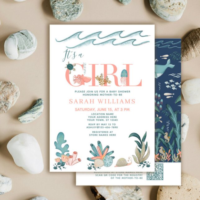 Convites Código QR É uma garota sob o Chá de fraldas do mar (Criador carregado)