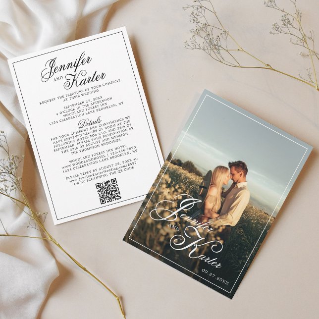 Convites Código QR Elegante Clássico Todos em Um Casamento  (Criador carregado)