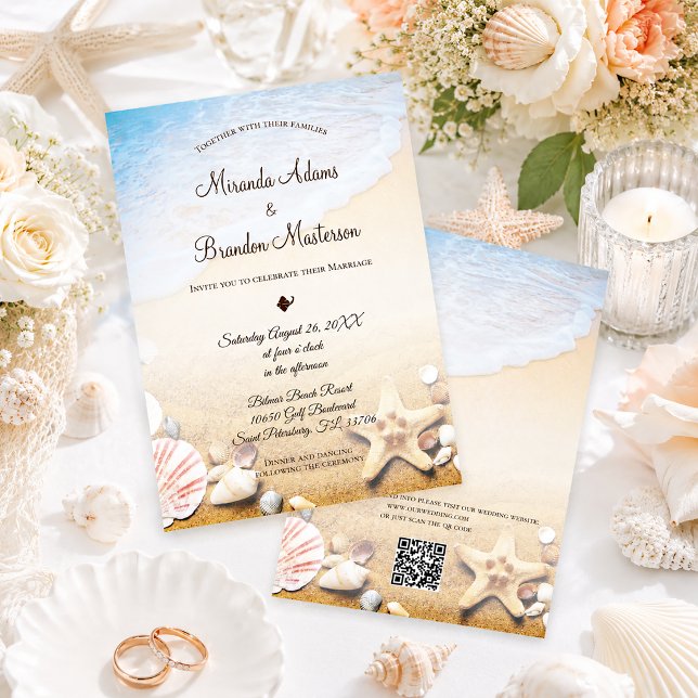 Convites Código QR Elegante Estrela-do-Mar Moderna Casament (Criador carregado)