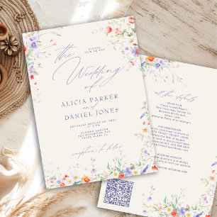 Convites código QR elegante flor de campo floral casamento