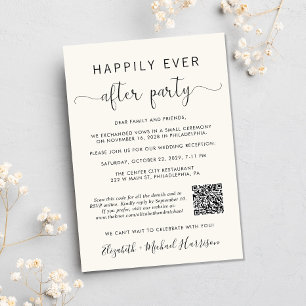 Convites Código QR Elegante Foto Creme Recepção de Casament