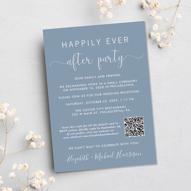 Convites Código QR Elegante Foto Recepção de Casamento Azul (Our user-friendly template will generate your QR code automatically from your website address)