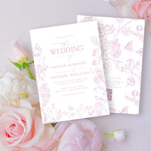 Convites Código QR Elegante Rosa Chinoiserie Casamento Dust