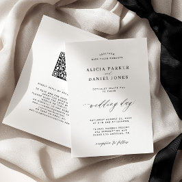 Convites CÓDIGO QR elegante simples casamento preto e branc