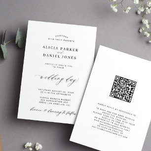 Convites CÓDIGO QR elegante simples casamento preto e branc
