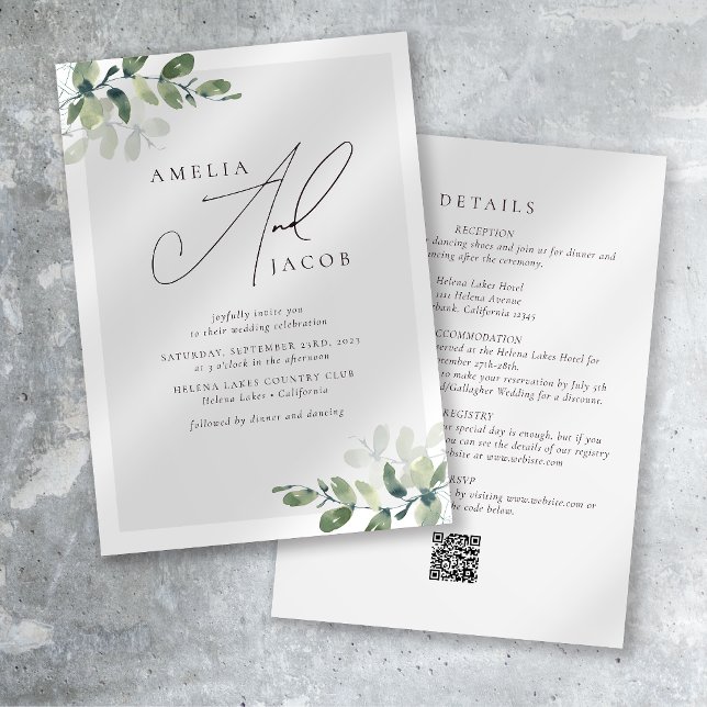 Convites Código QR Eucalyptus tudo em um casamento (Criador carregado)