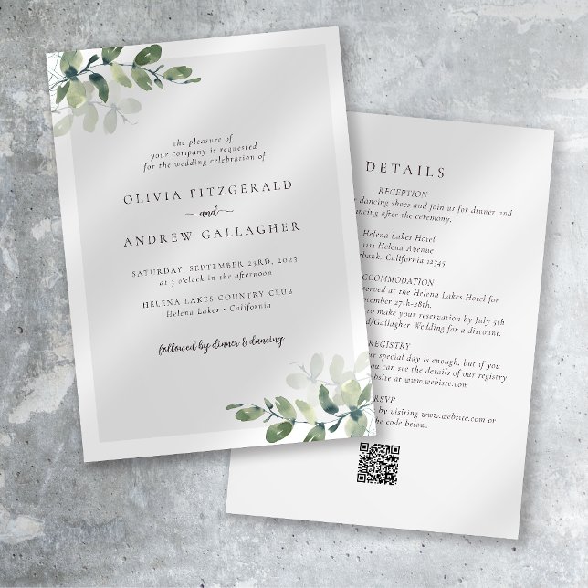 Convites Código QR Eucalyptus tudo em um casamento (Criador carregado)