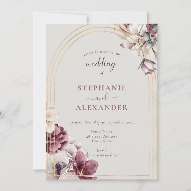 Convites Código QR Flor de Ameixa Empoeirada para Casamento (Frente)