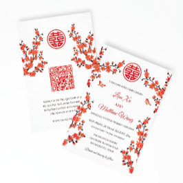 Convites Código QR | Flor de Cereja Vermelha | Casamento ch