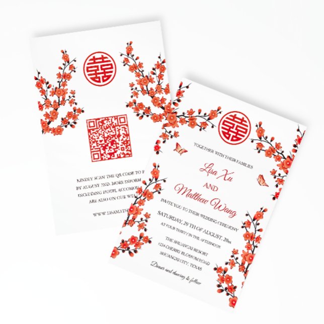 Convites Código QR | Flor de Sangue | Casamento Chinês (Criador carregado)