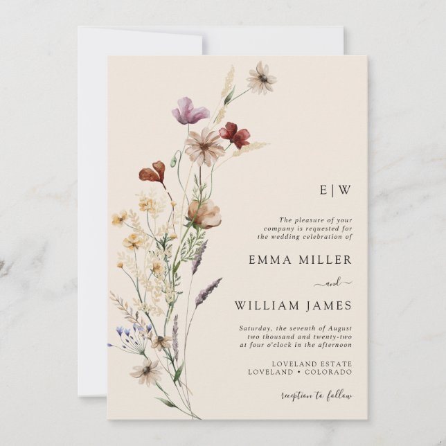 Convites Código QR Floral Boho Casamento (Frente)