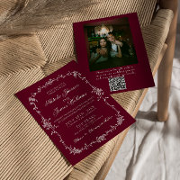 Código QR Floral Borgonha Casamento de Foto Antiga
