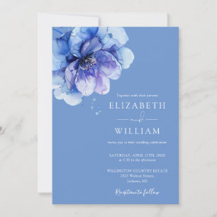 Convites Código QR Floral Botânico Aquarela Azul Casamento