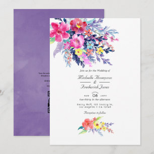 Convites Código QR Floral Colorido em Aquarela RSVP Casamen