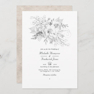 Convites Código QR Floral de Casamento Branco RSVP