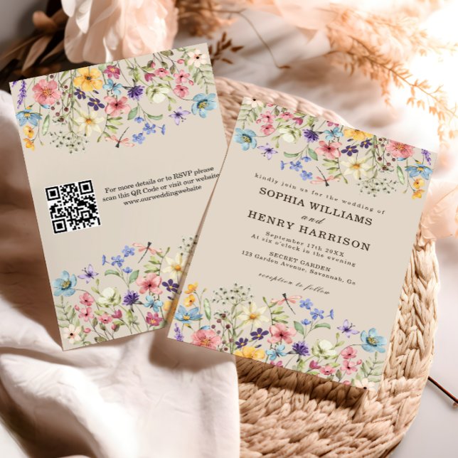 Convites Código QR Floral de Casamento de País Russo de Flo (Criador carregado)