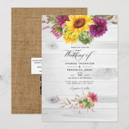 Convites Código QR Floral de Girassóis e Borgonha RSVP Casa