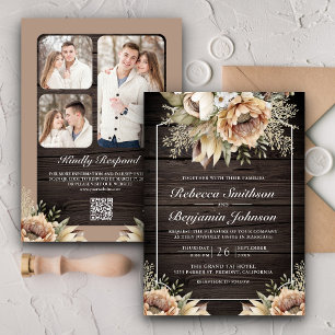 Convites Código QR Floral de Terra Neutra Casamento