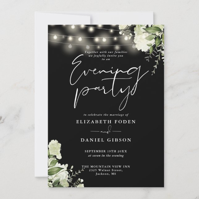 Convites Código QR Floral de Verdor Casamento Festa Noturna (Frente)