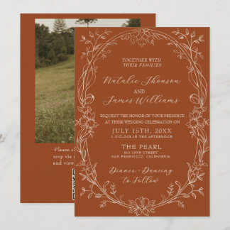 Convites Código QR Floral Laranja Queimada Foto Casamento B