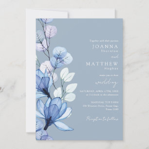 Convites Código QR Floral Transparente Casamento Azul Poeir
