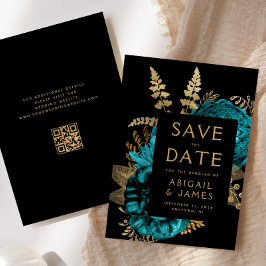 Convites Código QR Floral Turquoise Casamento Salvar Data