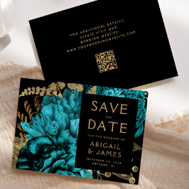 Convites Código QR Floral Turquoise Casamento Salvar Data