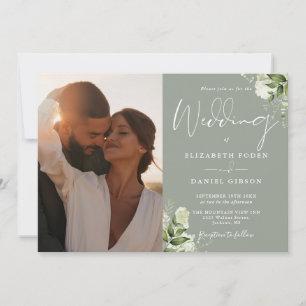 Convites Código QR Floral Verde de Noiva Casamento Foto Sag