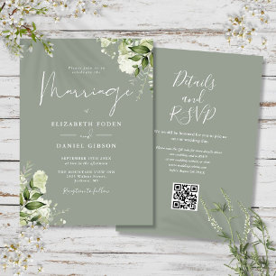 Convites Código QR Floral Verde Oliva Casamento Vegetação