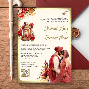 Convites Código QR Floral Vermelho Anand Karaj Casamento Si