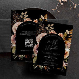 Convites Código QR Flores de Aquarela Casamento outono Boho