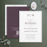 Convites Código QR Formal Casamento por Monograma Púrpura<br><div class="desc">Você está procurando um convite de casamento moderno, formal e elegante? Não olhe mais do que o nosso legante Código QR Formal de Plum Purple Monograma Calliografia Convite de Casamento! Este belo convite apresenta seu monograma personalizado em plum rople e seus detalhes pessoais acentuados com a caligrafia moderna à mão....</div>