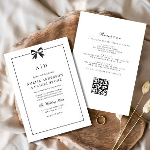 Convites Código QR Formal Monograma de Arco Preto e Branco