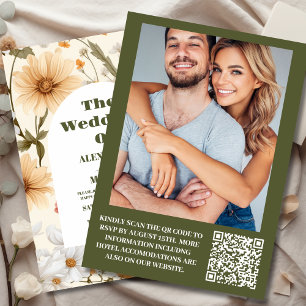Convites Código QR Foto Boho Wildflower Casamento Botânico