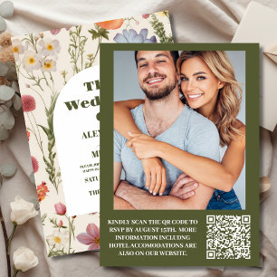 Convites Código QR Foto Boho Wildflower Casamento Botânico
