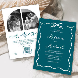 Convites Código QR Foto de Casamento Arco Branco Desenhado