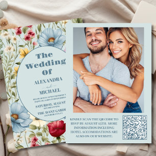 Convites Código QR Foto de Casamento de Prados de Flor Selv
