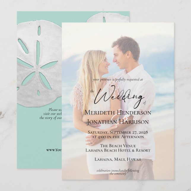 Convites Código QR Foto de Vidro do Mar de Praia Dólar Eleg (Frente/Verso)