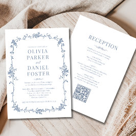 Convites Código QR francês - Tudo em um casamento azul empo