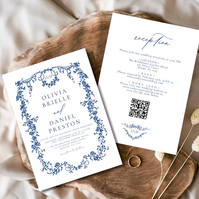 Convites Código QR Francês Vitoriano Tudo Em Um Casamento (Criador carregado)