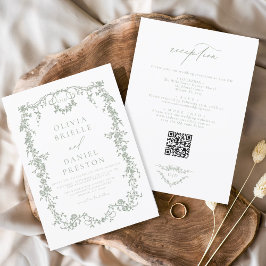 Convites Código QR Francês Vitoriano - Tudo Em Um Casamento