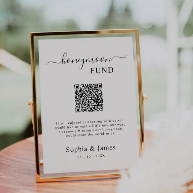 Convites Código QR Fundo de Lua de Mel Imprimível, Casament (Honeymoon Fund QR Code Sign Printable, Wedding Invitation)