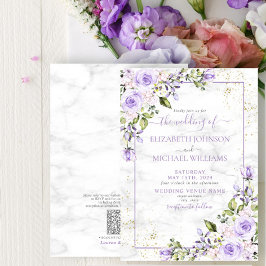 Convites Código QR Lavanda Lilac Casamento Floral Dourado M