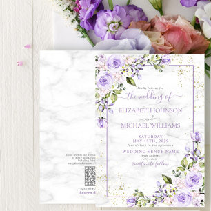 Convites Código QR Lavanda Lilac Casamento Floral Dourado M