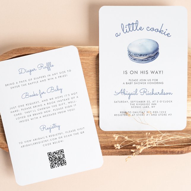 Convites Código QR Macaron Biscoito Azul Pequeno Churrasco  (Criador carregado)