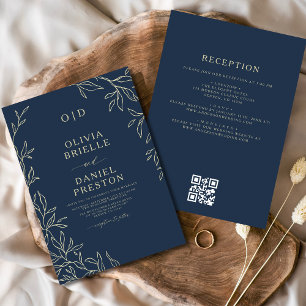 Convites Código QR Marinho Legant Blue Dourado Casamento Mo
