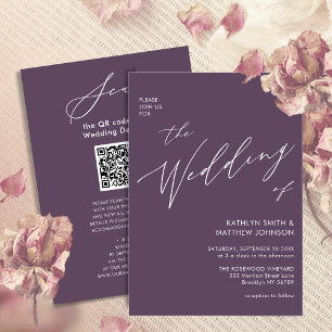 Convites Código QR Mauve Elegante Tudo Em Um Casamento Mode