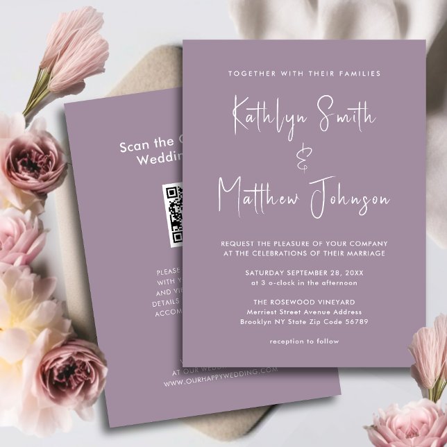 Convites Código QR Mauve Elegante Tudo Em Um Casamento Mode (Criador carregado)