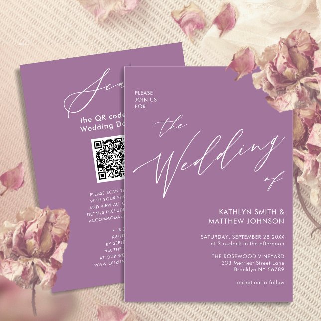 Convites Código QR Mauve Elegante Tudo Em Um Casamento Mode (Criador carregado)